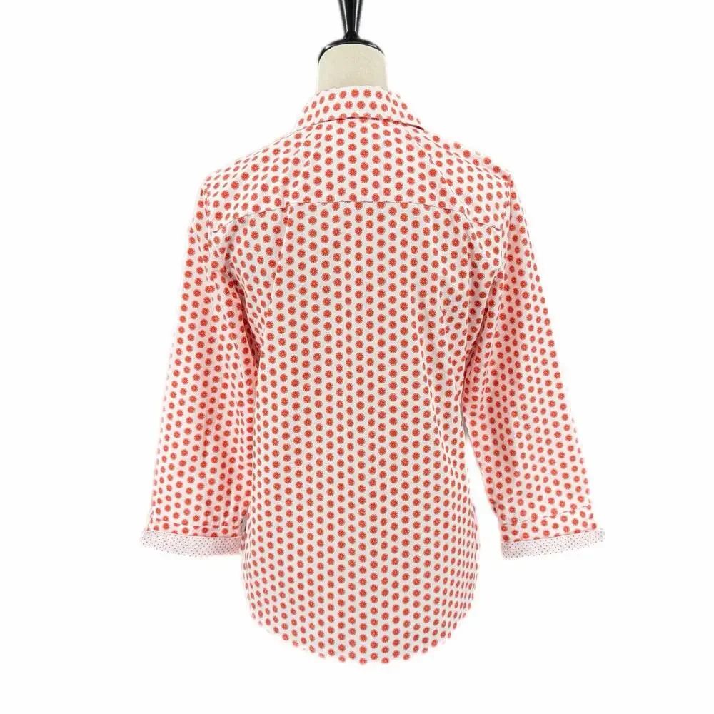 Foxcroft White Orange Citrus Structured Collared Button Up Preppy Blouse Top